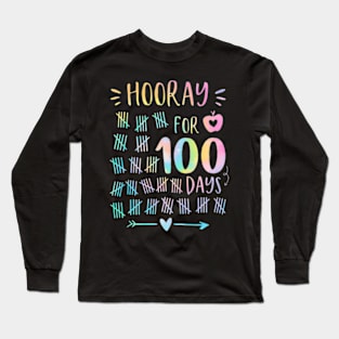 Happy 100th Day Of School Hooray For 100 Days Teachers Kids Long Sleeve T-Shirt